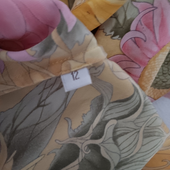 Don Caster~Vintage Yellow Pink & Green Floral Sunflower Silk Button Down Shirt - Picture 12 of 13